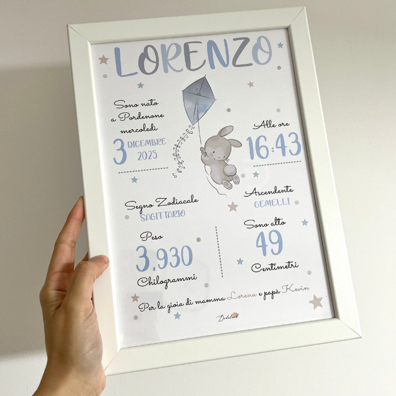 Quadretto nascita coniglietto con aquilone